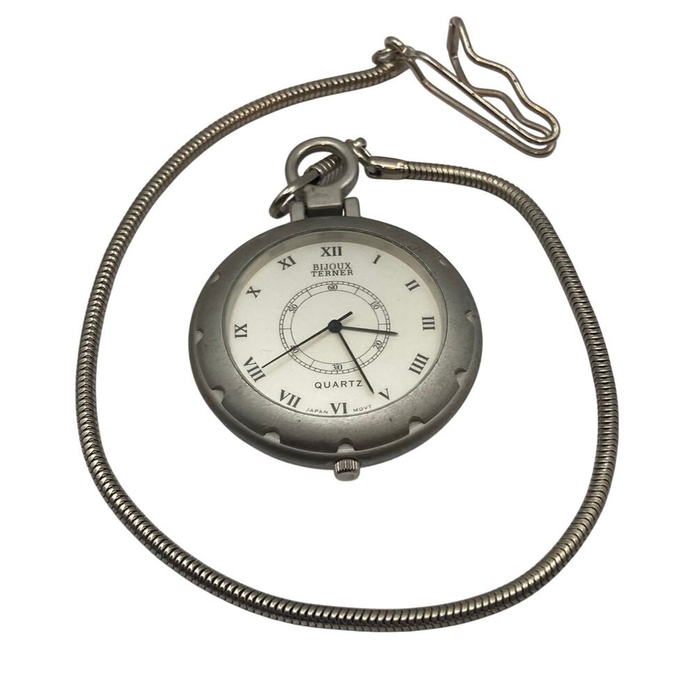 Bijoux Turner Open Face Quartz Pocket Watch with 12" Chain - Clip - New Battery